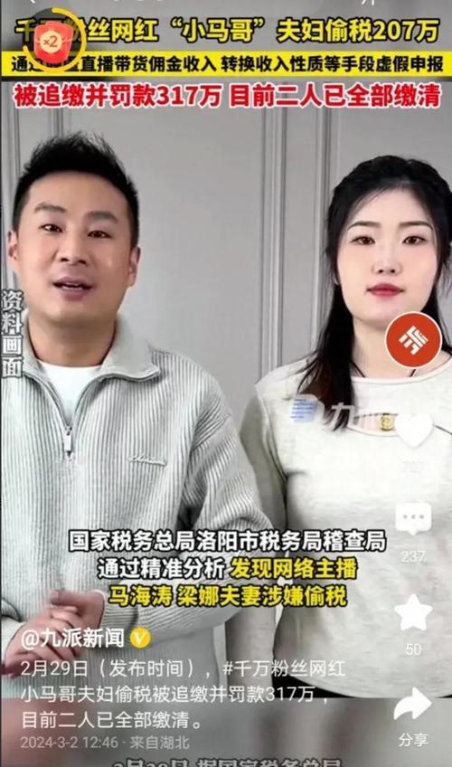 网络红人现原形！马海涛，粱娜偷税漏税被重罚317万